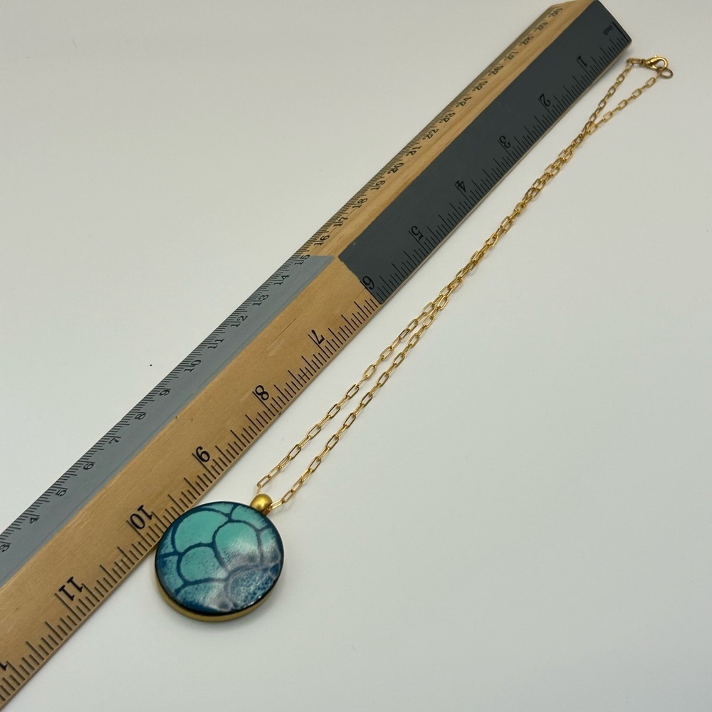 LeighElena Blue Magnetic Pendant Necklace Handmade Ceramic Artisan 18" Gold-tone - Picture 8 of 9